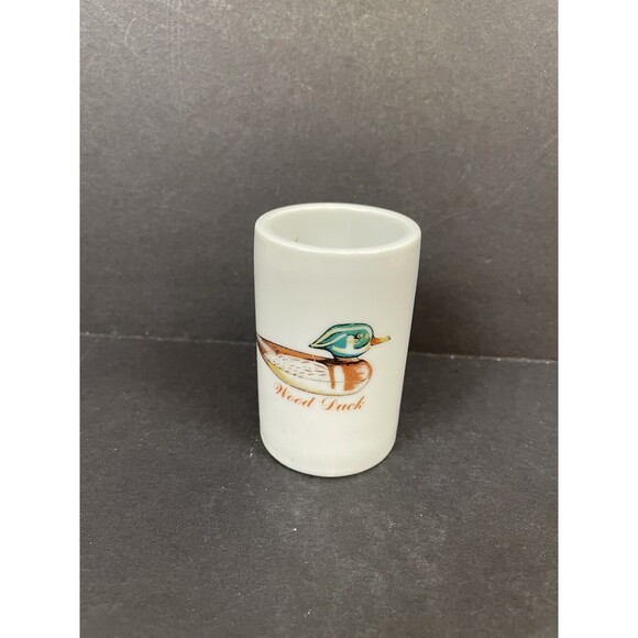 Vintage Ceramic Canvas Duck Wood Duck Toothpick Holder Shot Glass White - Picture 2 of 6